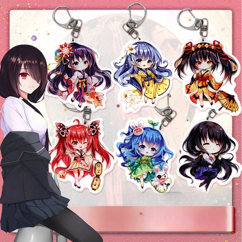 6CM Acrylic Yatogami Tohka Itsuka Shido Two-sided Premium Key Chains Sandwiching Simulated Fashion Jewelry Adorable Accessories