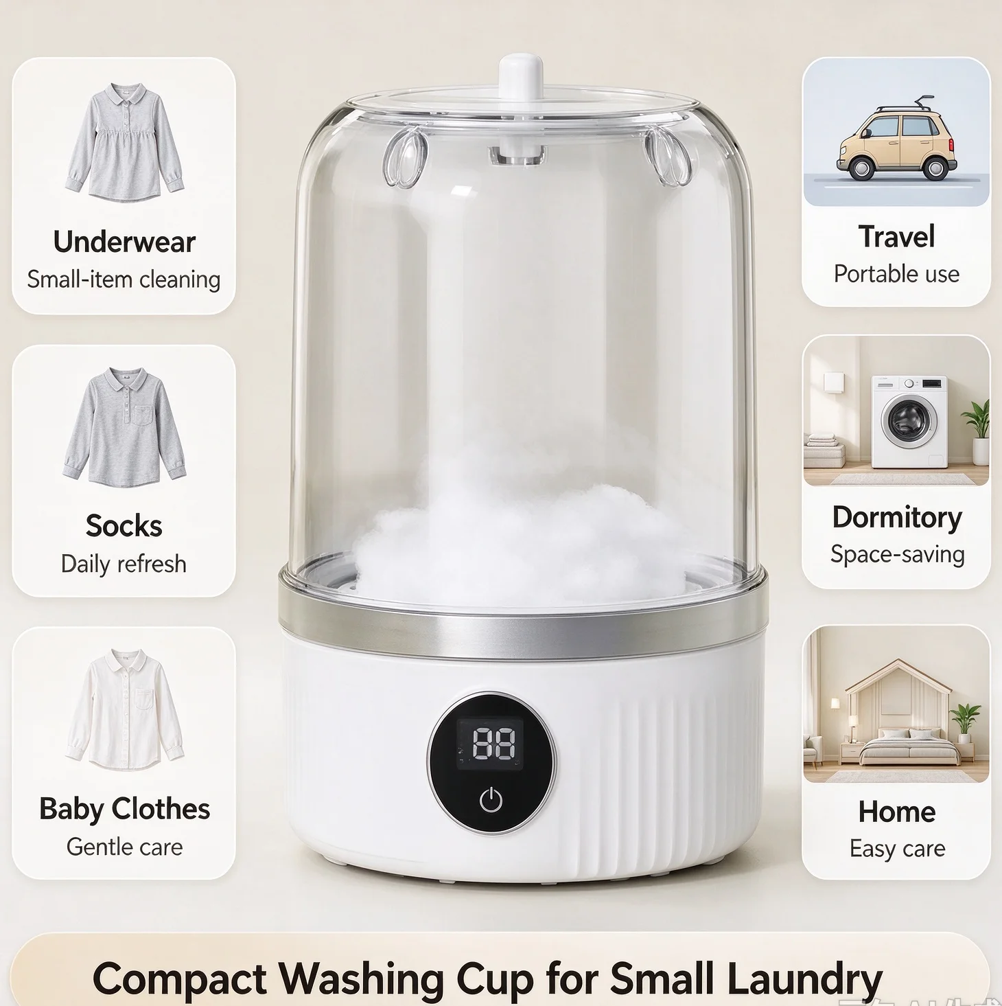 Portable Mini Laundry Washer LED Digital Screen USB Power Small Washing Machine for Baby Underwear Socks Business Trip Home image 2
