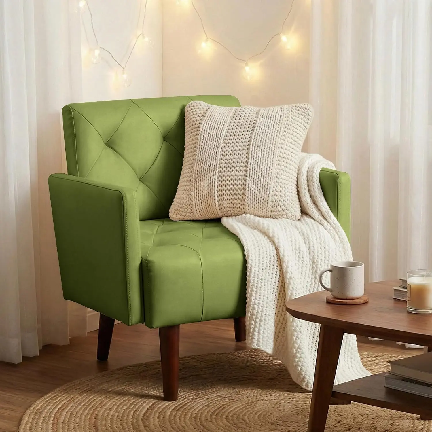 Leather Accent Armchair with Solid Wood Frame & High-density Foam for Living Room 300lb Easy-clean, Customized
