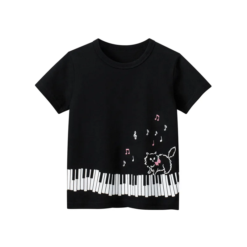 1-9T Toddler Kid Tshirt Baby Girls Clothes Piano Print Infant T Shirt Cotton Summer Tee Top Casual Childrens Tshirt Outfit