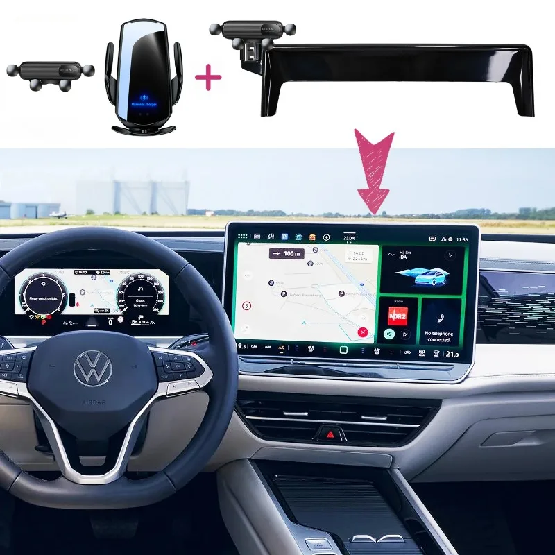 

15" Screen Fixed Base Car Phone Holder For Volkswagen Passat 2024 2025 15W Wireless Charging Mobile Phone Holder Car Accessories