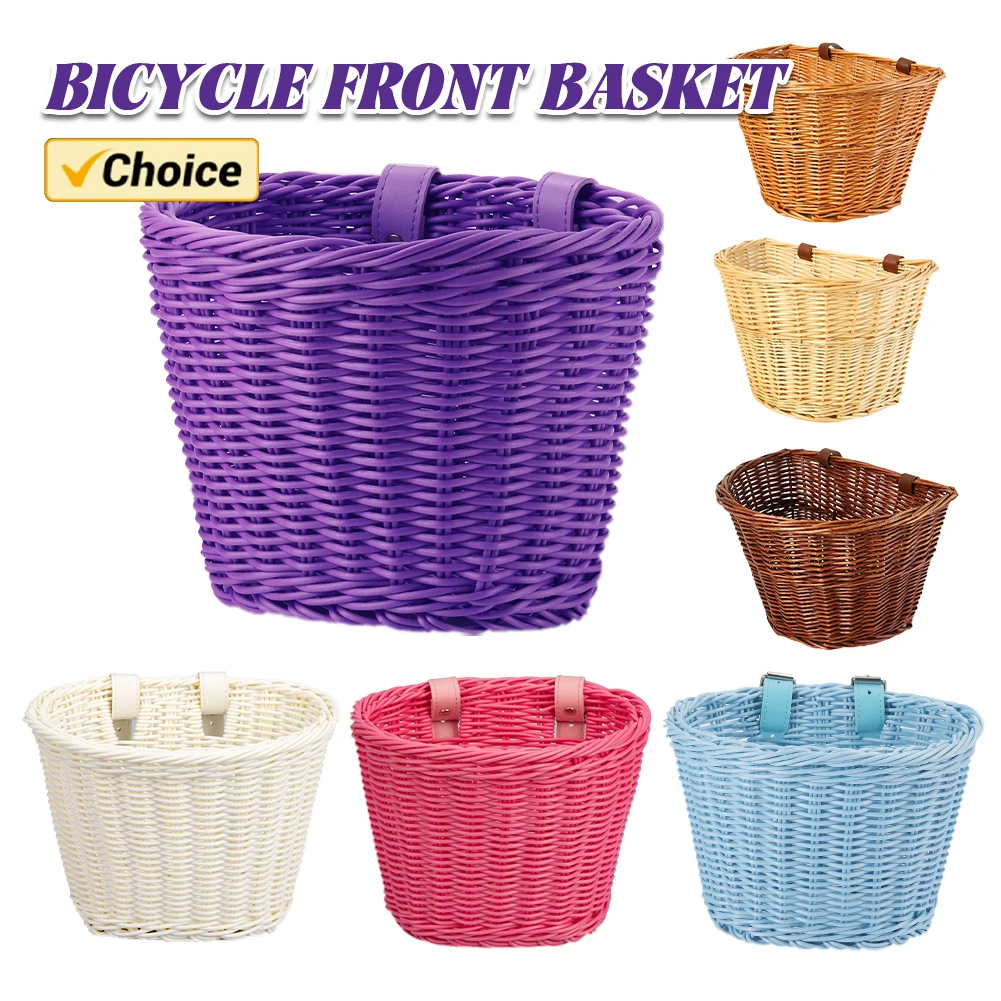 Front Handlebar Bicycle Basket Adjustable Traditional Bicycle Basket Waterproof Hand Woven Bike Basket Vintage Bike Accessories