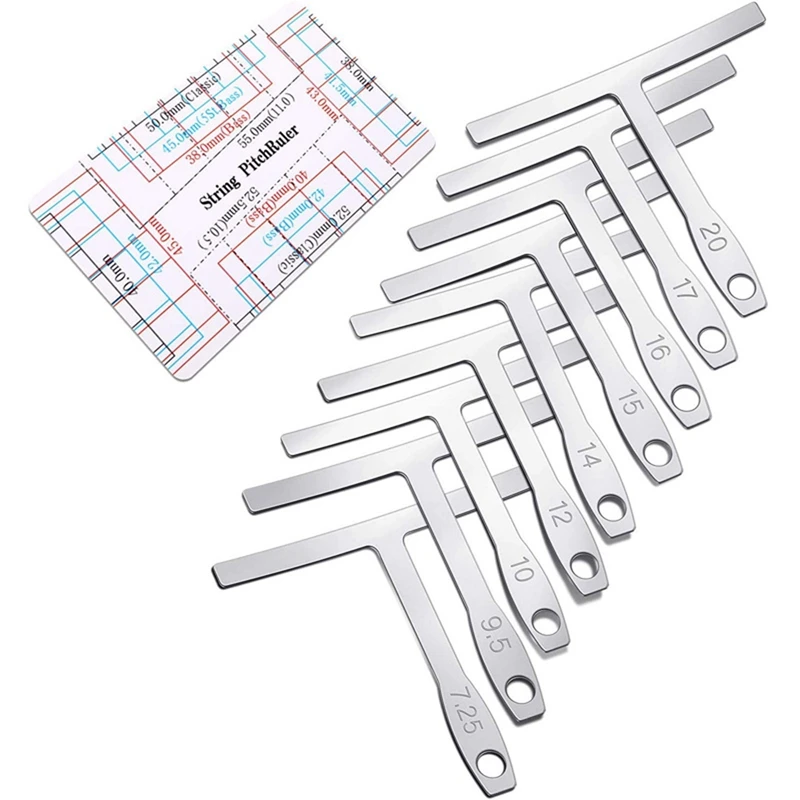 10-Piece Set Guitar Measuring Tool Include 9 T-Shaped Arc Ruler 1 Guitar String Height Ruler For Guitar And Bass Setup