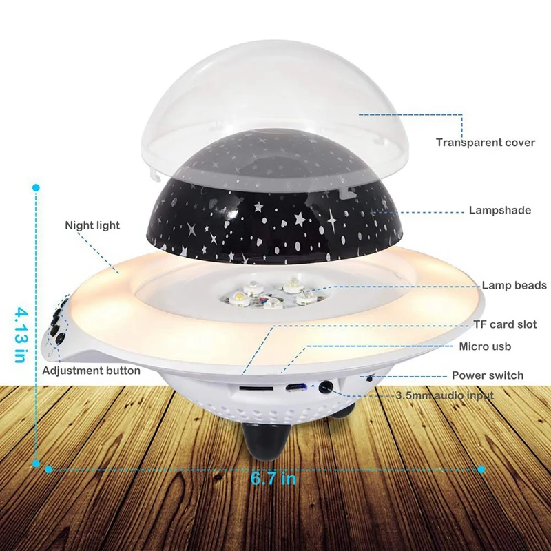 Kids Night Light, Led Star Night Light Lamp Projector, Baby Night Light With Bluetooth Speaker 7 Lighting Modes, Rotating Ufo