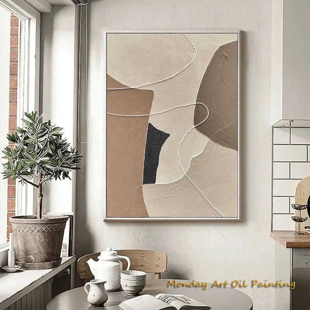 Beige Handmade Painted Oil Painting Brown Abstract Painting Neutral Wall Decor Beige Minimalist Boho Textured  Entrance Wall Art