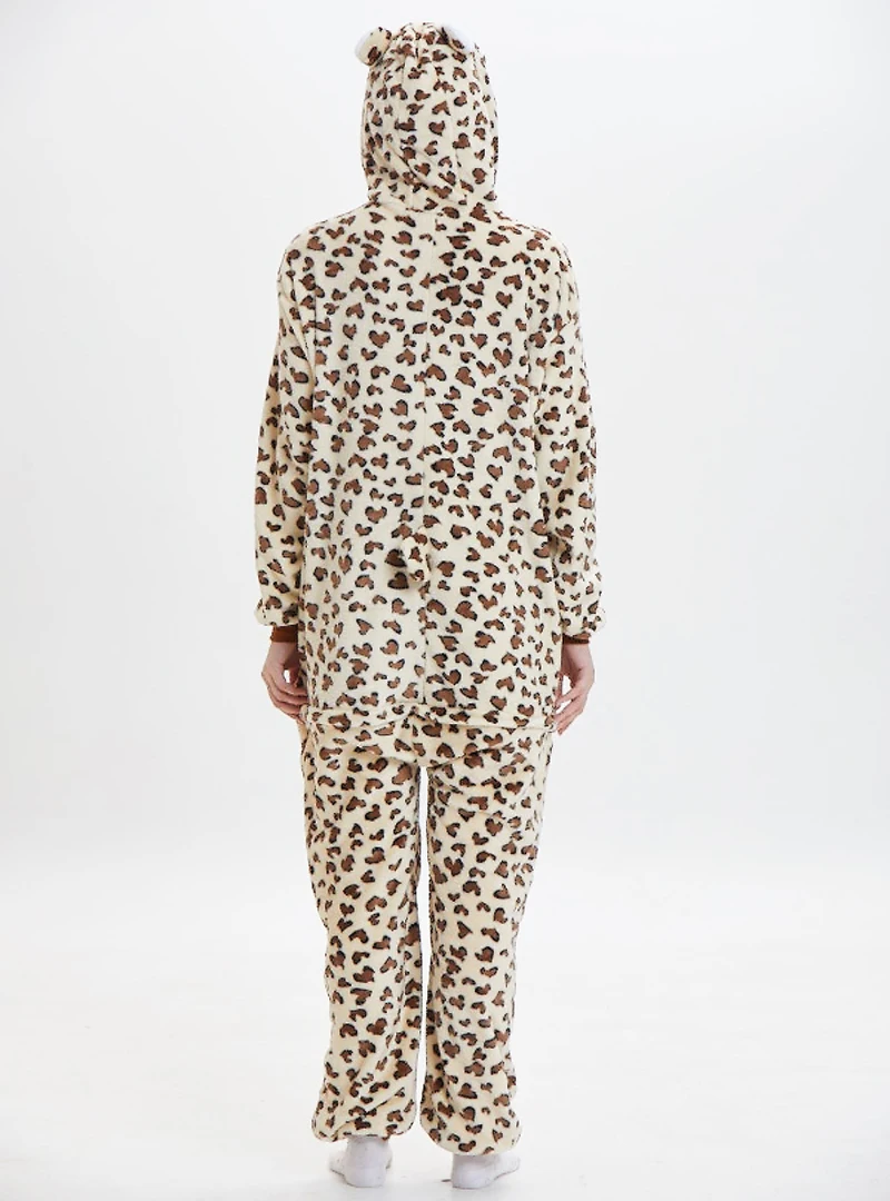 New Adults Kids Animal Leopard Bear Kigurumi Onesies Winter One-piece Pajamas Cartoon Cosplay Costumes Jumpsuits Party Homewear