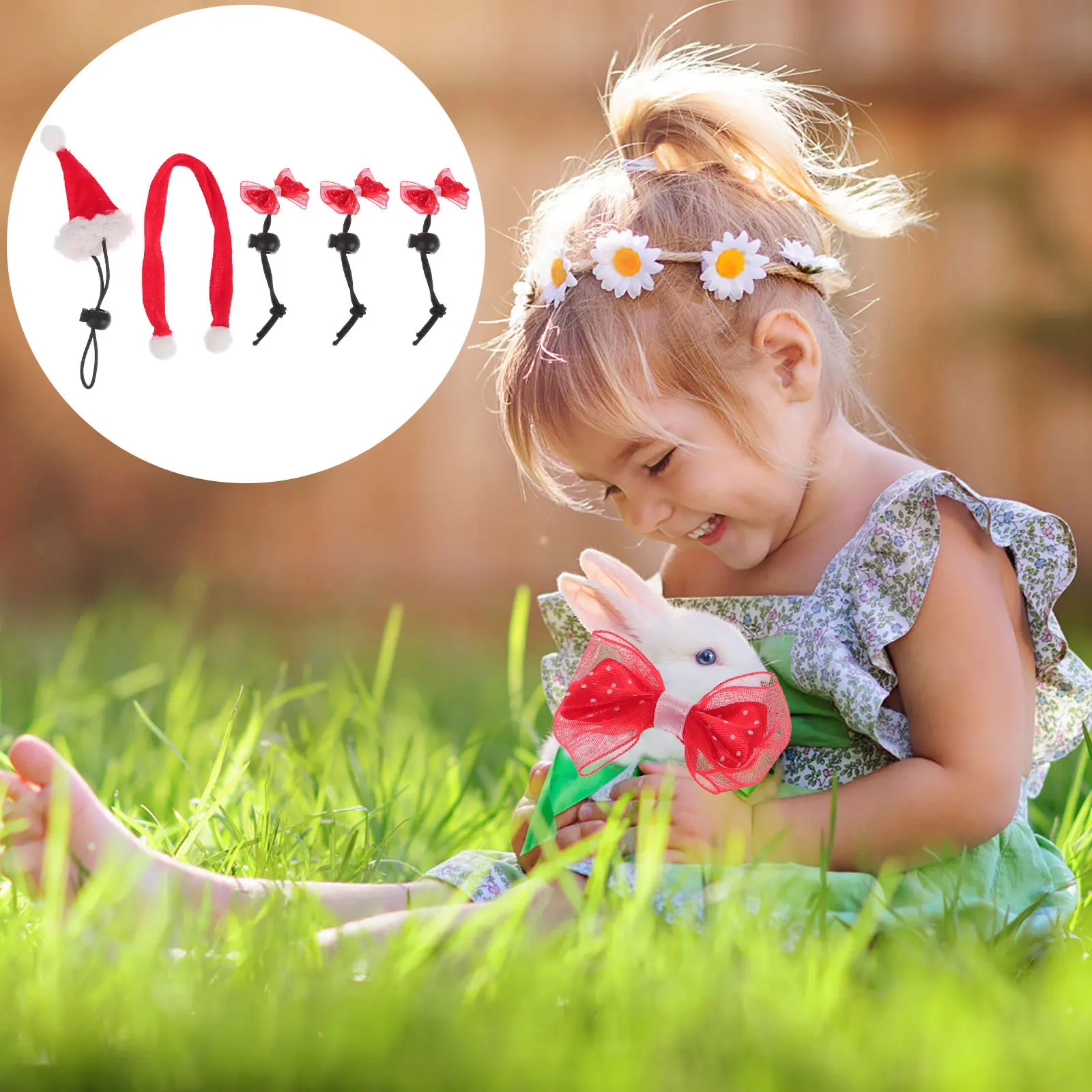 

1Set Xmas Pet Hat Scarf Bow Tie Set Christmas Decor Accessories for Small Pets Small Animals Christmas Costume