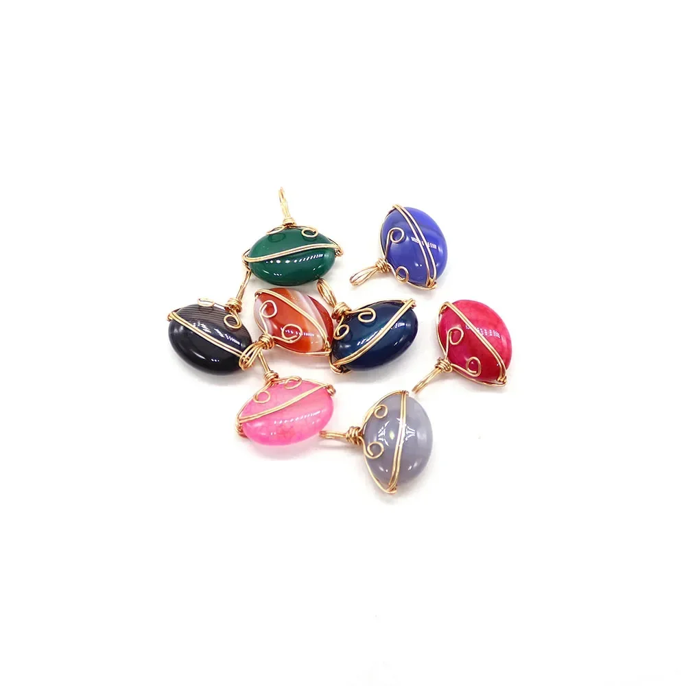 Personalized Creative Natural Stone Striped Agate Handmade Wire-wrapped Inlaid Single-hole Pendant DIY Necklace Earring Jewelry