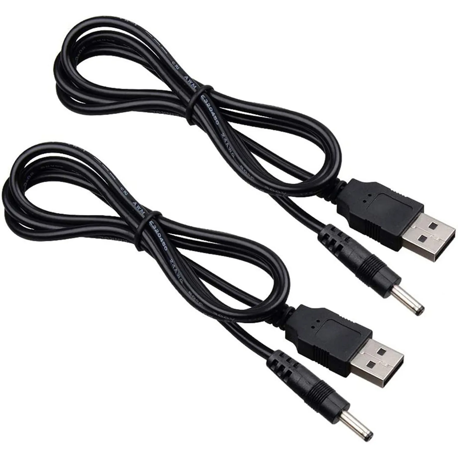 2Pack 5FT USB to DC 3.5x1.35mm Barrel Jack Power Cable Plugs Power Cord for USB Lights, USB Fans, Cartoon Watches, Radiators, 5V