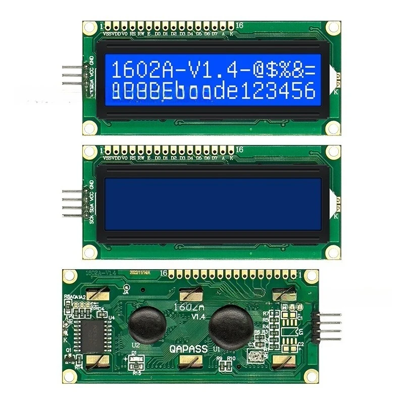 1602A-V1.4 Blue Yellow Screen 5V LCD Module Character Display I2C Board With PCF8574T Integrated Chip