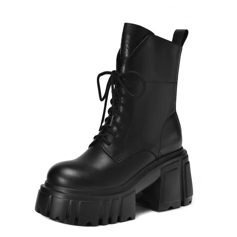 

New Fashion Women Boots Autumn Winter Genuine Leather Thick-soled Platform Shoes Sexy 10cm Ultra-high Heel Motorcycle Boots