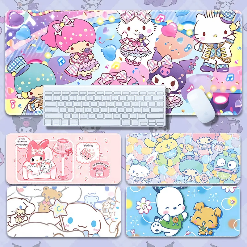 

Милый коврик для мыши Kuromi Melody XXL, большой игровой коврик с мультяшным дизайном, нескользящая защитная накладка на стол для клавиатуры и мыши