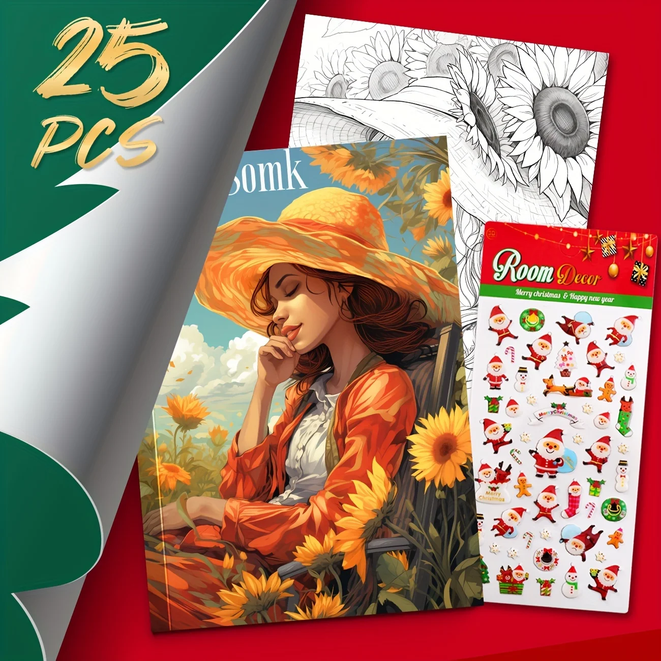 1개 25페이지 아늑한 해바라기 소녀 십대 성인 색칠하기 책 예술적이고 창의적인 표현 휴식에 딱 맞습니다.