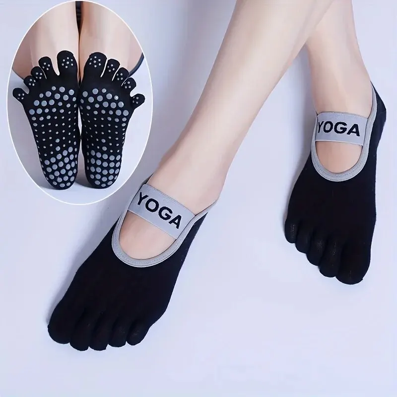 Women Yoga Socks Five Toe Silicone Non-Slip Pilates Socks Breathable Bandage Ballet Dance Ladies Fitness Sports Cotton Socks