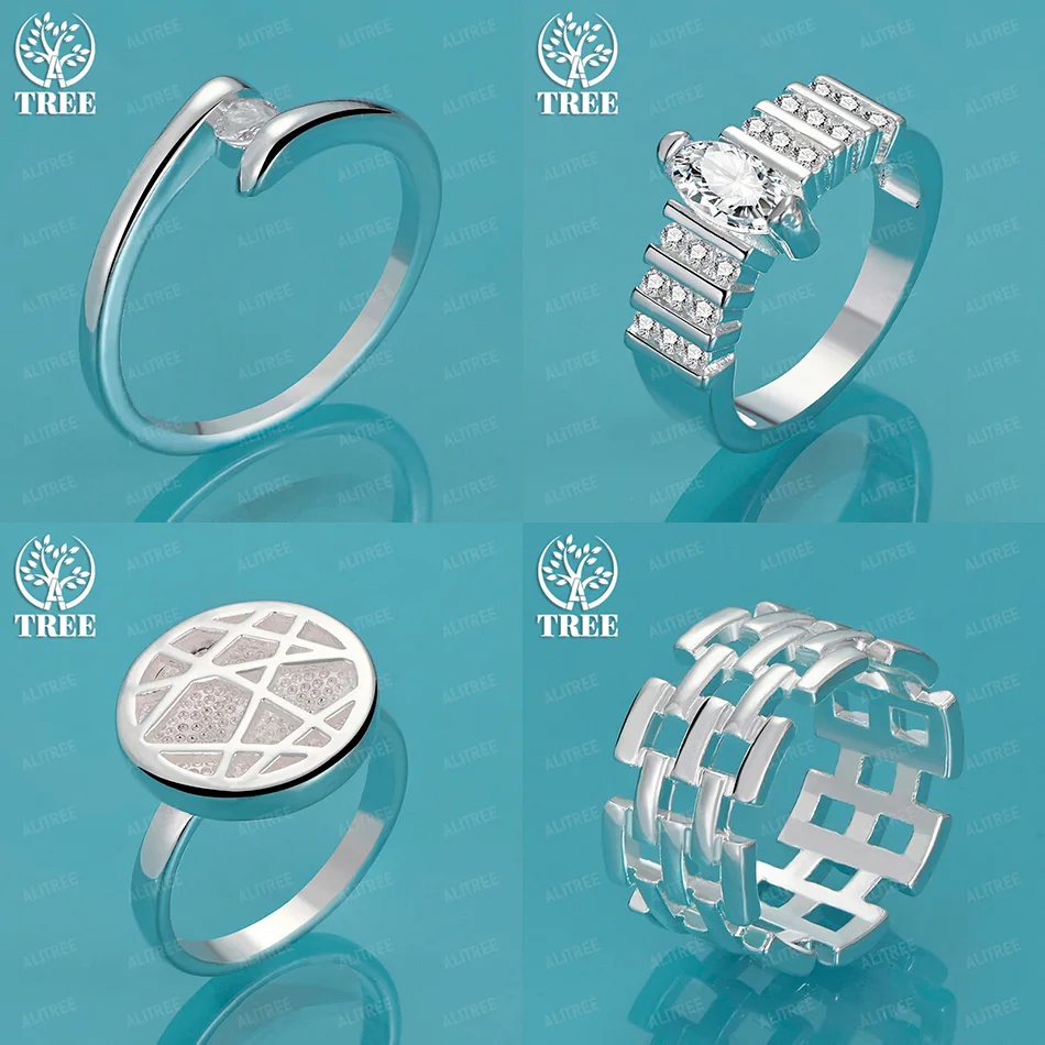 

New 925 Sterling Silver Inlaid Zircon Square Check Cutout Round Grid Ring Lady Birthday Christmas Party Fine Jewelry Accessories