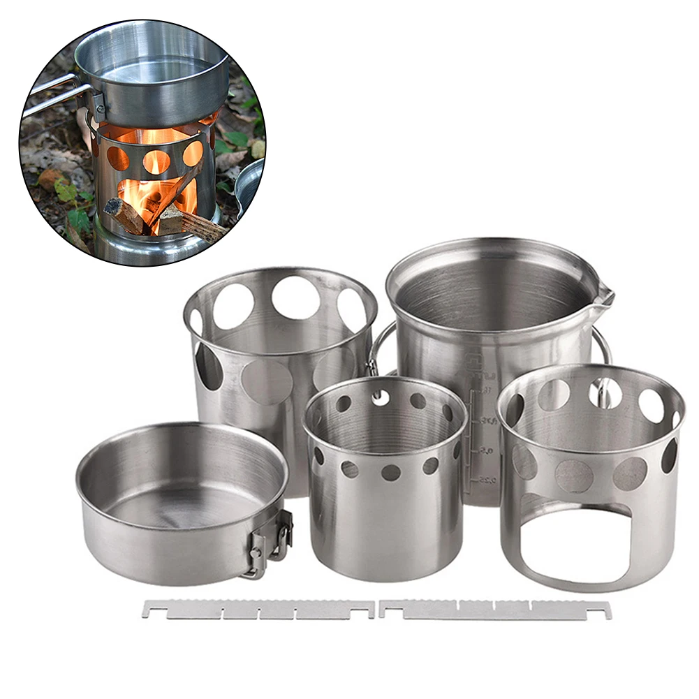 

Portable Outdoor Stainless Steel Firewood Stove & Cooking Set For Camping Hiking Camping Cooking Supplies Accessories