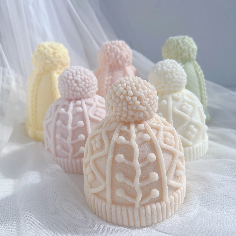 Christmas Bobble Cap Candle Molds Winter knitted Hat Cake Silicone Mold Knit Santa Hat Soy Wax for Xmas Eve Home Decorating