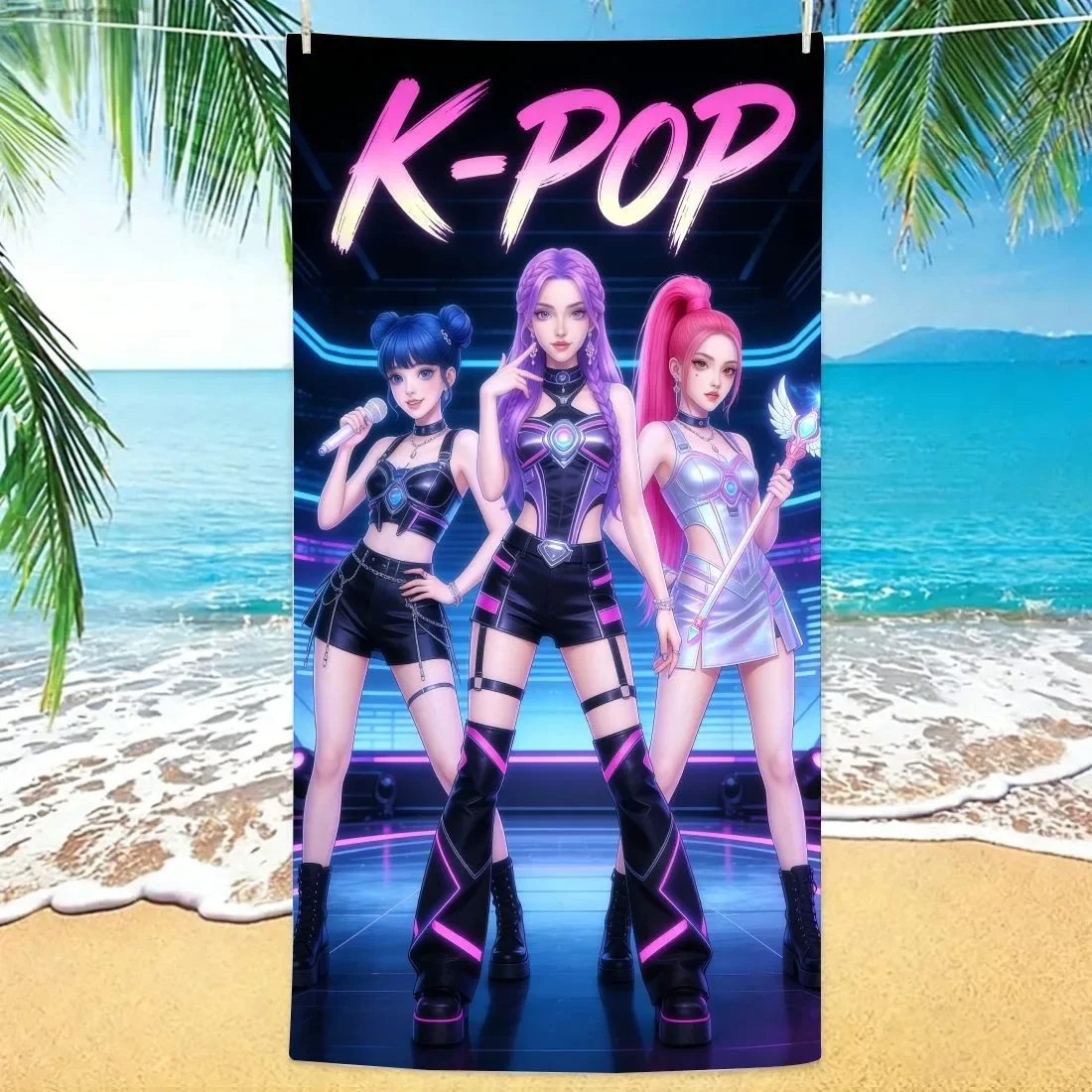 K-Pop Girl Group Printed Beach Towel, Microfiber Quick Dry Sand Free Large Towel for Men Women Adults Beach Pool Swim