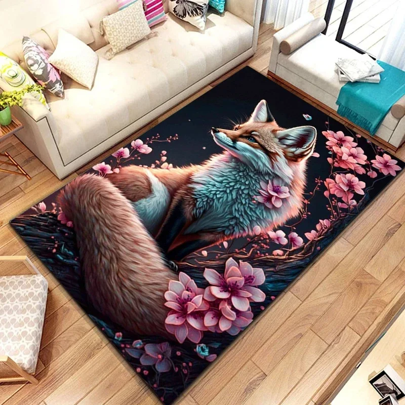 Animal raposa padrão tapete para sala de estar do banheiro criativo capacho floral para o quarto decoração casa tapetes de sala