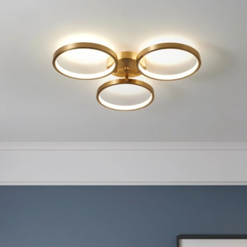 Personality Circular Copper LED Ceiling Light Design Luxury Home Accessories Lamp Living Room Restaurant Kitchen Hotel Luminaire