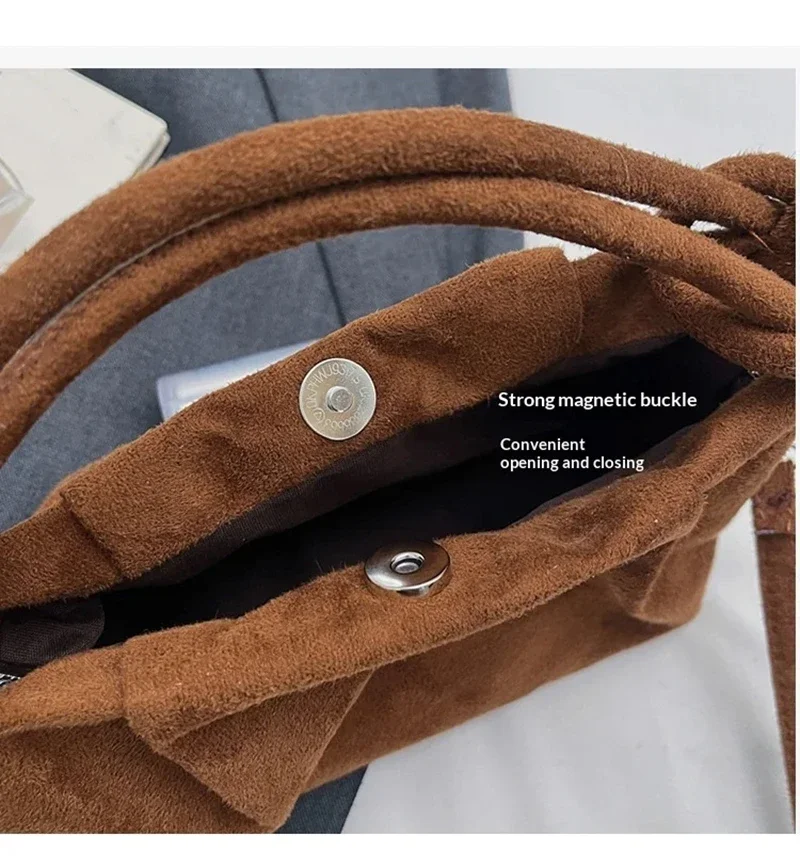 Einfache Umhängetasche aus Wildleder im Retro-Stil für Damen, modische Tragetasche, lässige, bequeme und vielseitige Schultertasche mit Textur, Pendler-Handtasche – Detail 7
