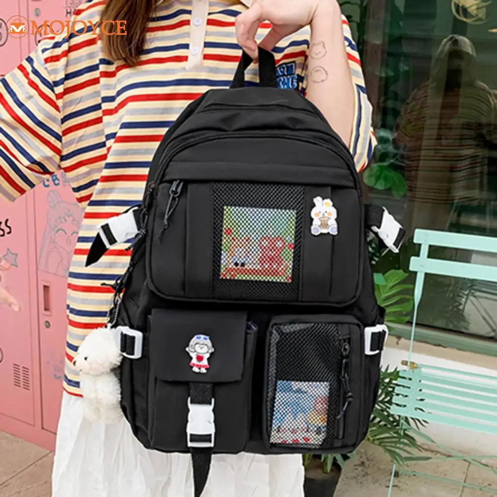 2023 New Aesthetic Knapsack with Cute Pendant University Waterproof Backpack For Teen Girl Kawaii Multi Pocket Student Schoolbag