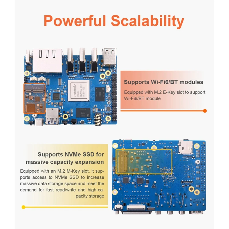 For Orange Pi 5 Plus RAM Single Board Computer RK3588 PCIE Module External Wifi6 Pi5 Plus Demo Development Board