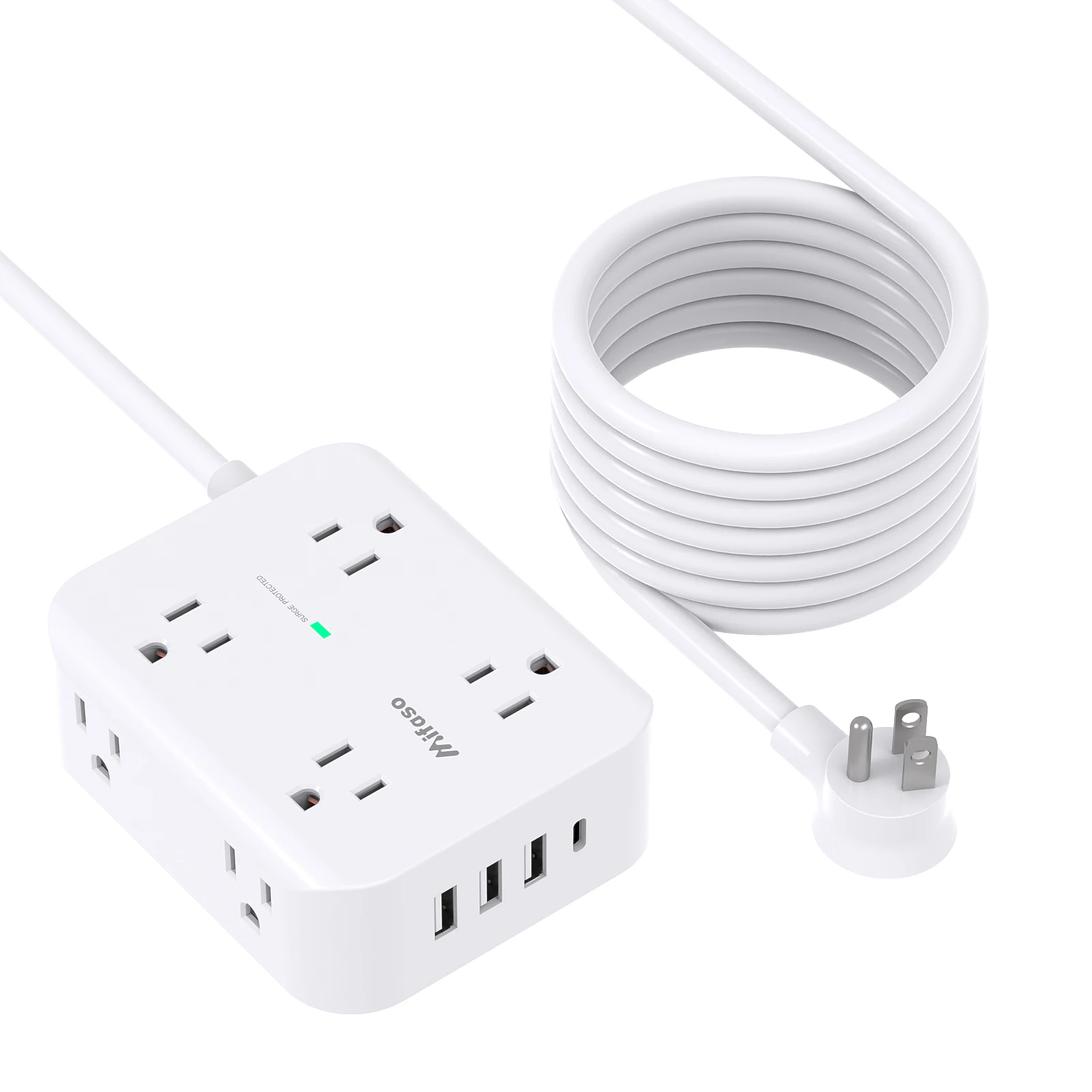 

MIFASO 12 IN 1 Power Strip Surge Protector - Flat Plug, 8 Wide Outlets with 4 USB Ports (1 USB C), 5FT Heavy Duty Extension Cord