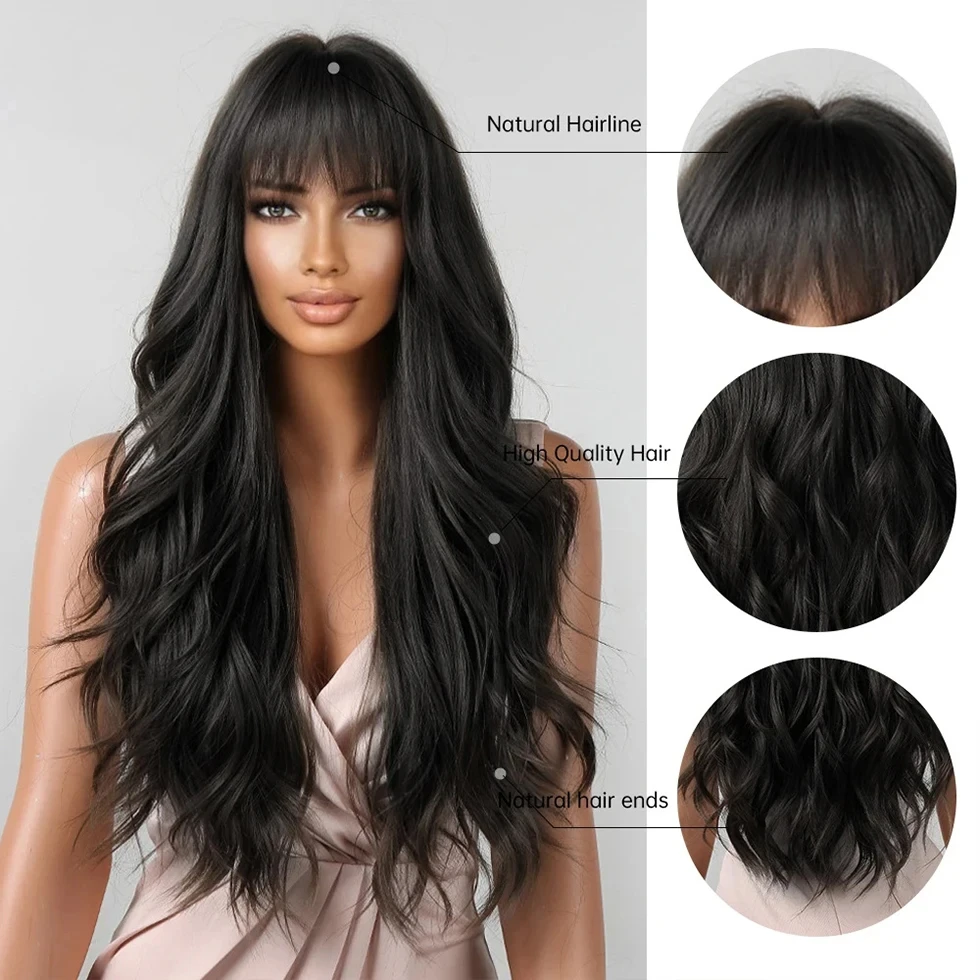 EASTSECRET Synthetic Wig Women's Full Head Set With Long Curly Hair Big Waves Fluffy Natural Air And Bangs For Daily Use