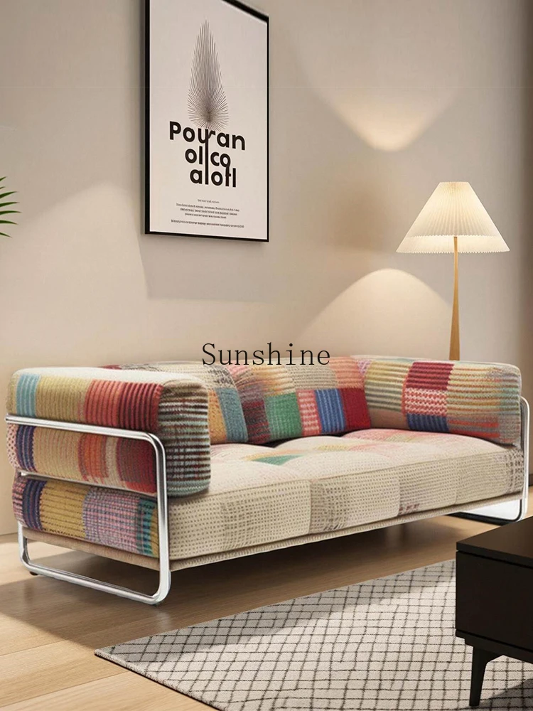 Rainbow Bauhaus style medium and ancient stainless steel straight row fabric dopamine sofa