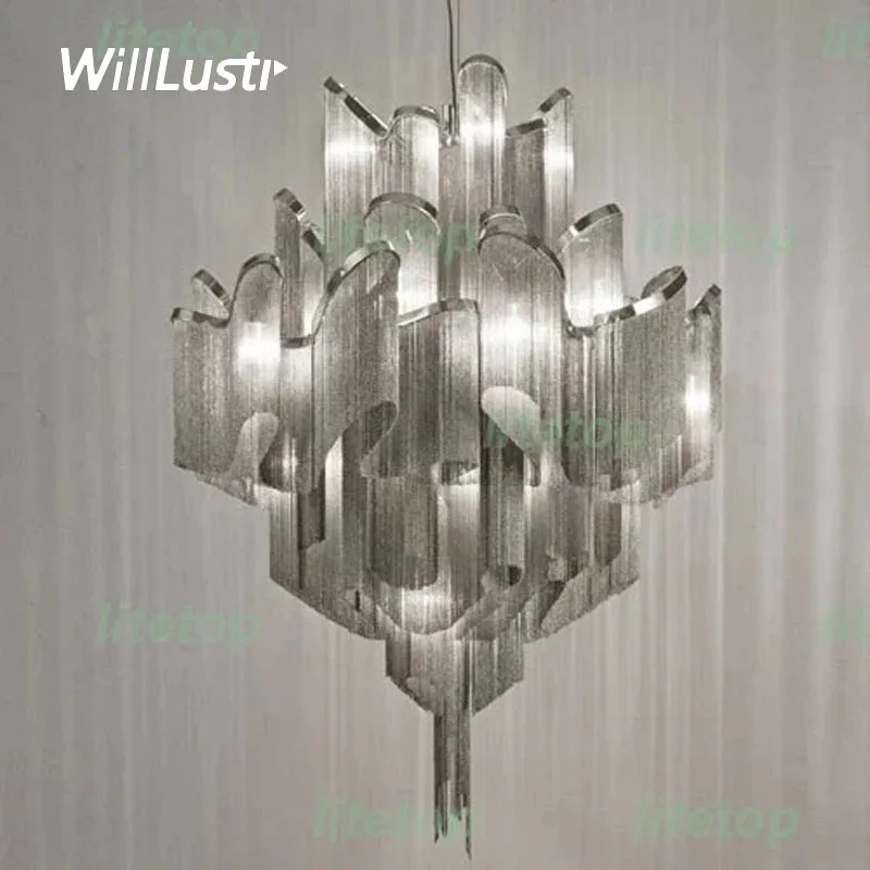 

Aluminum Chain Stream Pendant Lamp Suspension Light Hotel Cafe Bar Store Bedside Mall Hanging Lighting Ceiling Chandelier