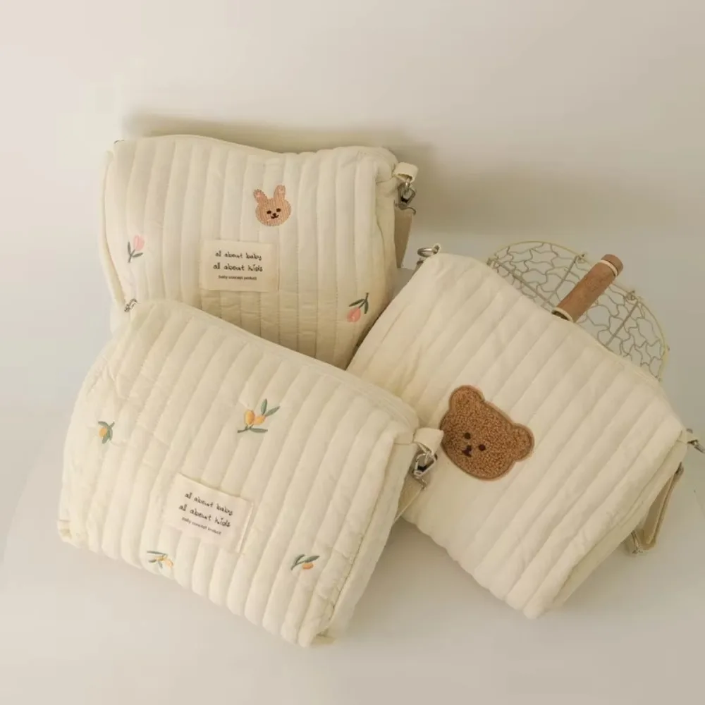 

Ins Zipper Cotton Diaper Bag Embroidery Cute Print Stroller Hanging Bag Nappy Organizer Newborn