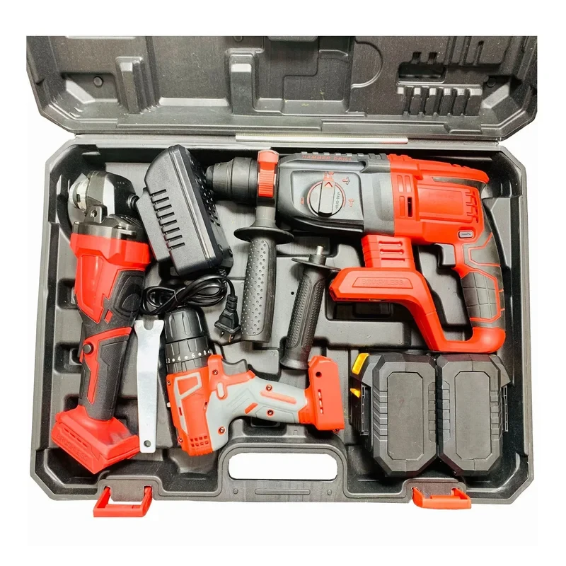 Hot Sets Of pcs Power Tools V Lithium Brushls Hammer Angle Cordls Drill Screwdriver Combination Set