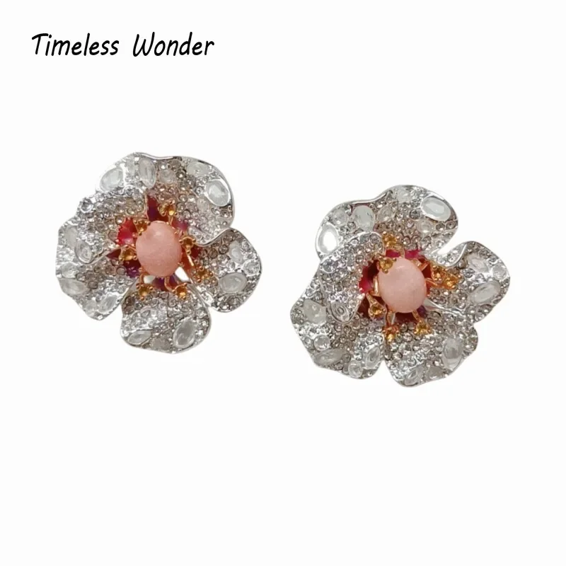 Timeless Wonder Fancy Zircon Geo Floral Button Earrings for Women Designer Jewelry Runway Goth Luxury Rare Gift Cute Neat 5155