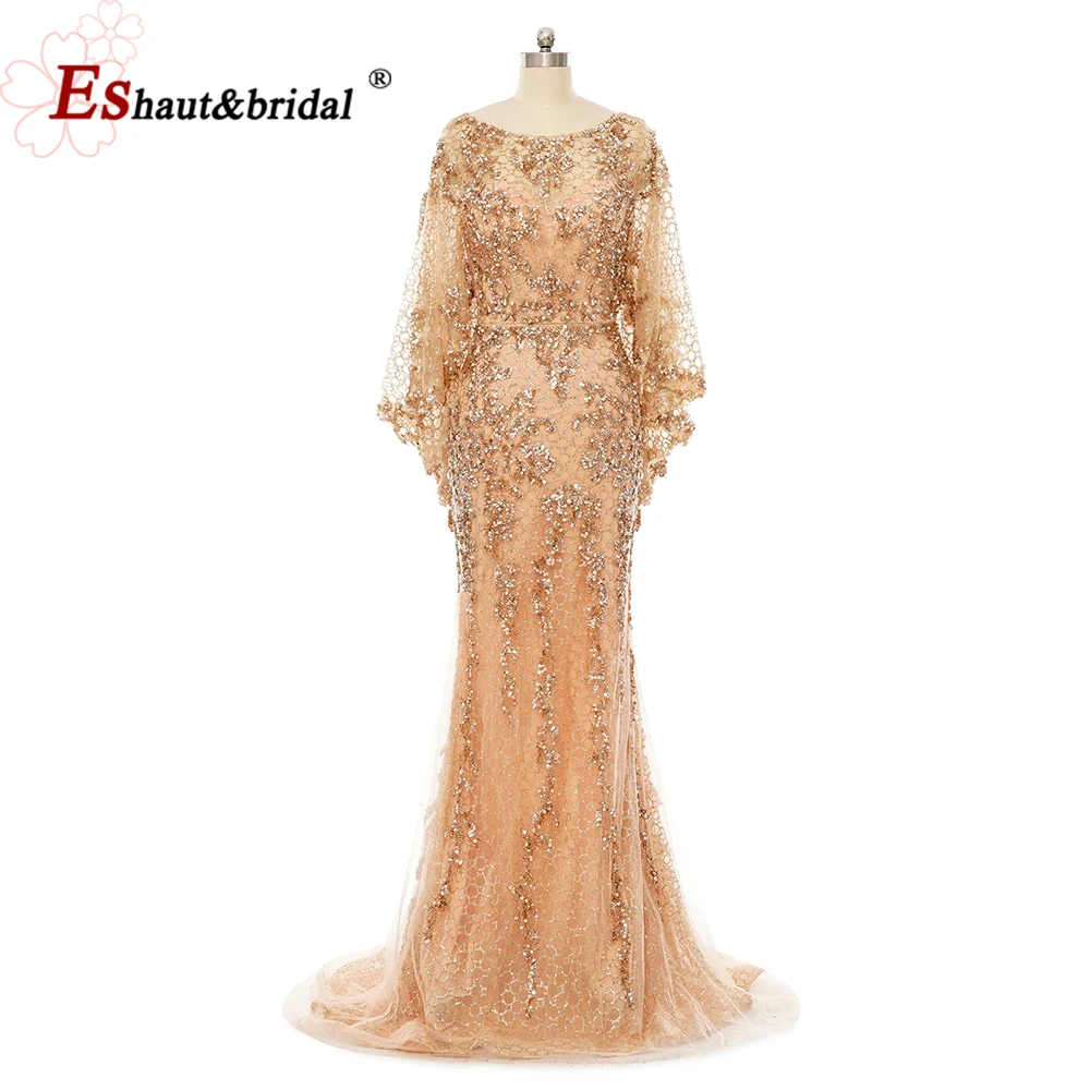 Elegant Dubai Mermaid Evening Dress with Cape Shawl 2024 Arabic O Neck Long Formal Prom Wedding Party Gowns for Women Customized