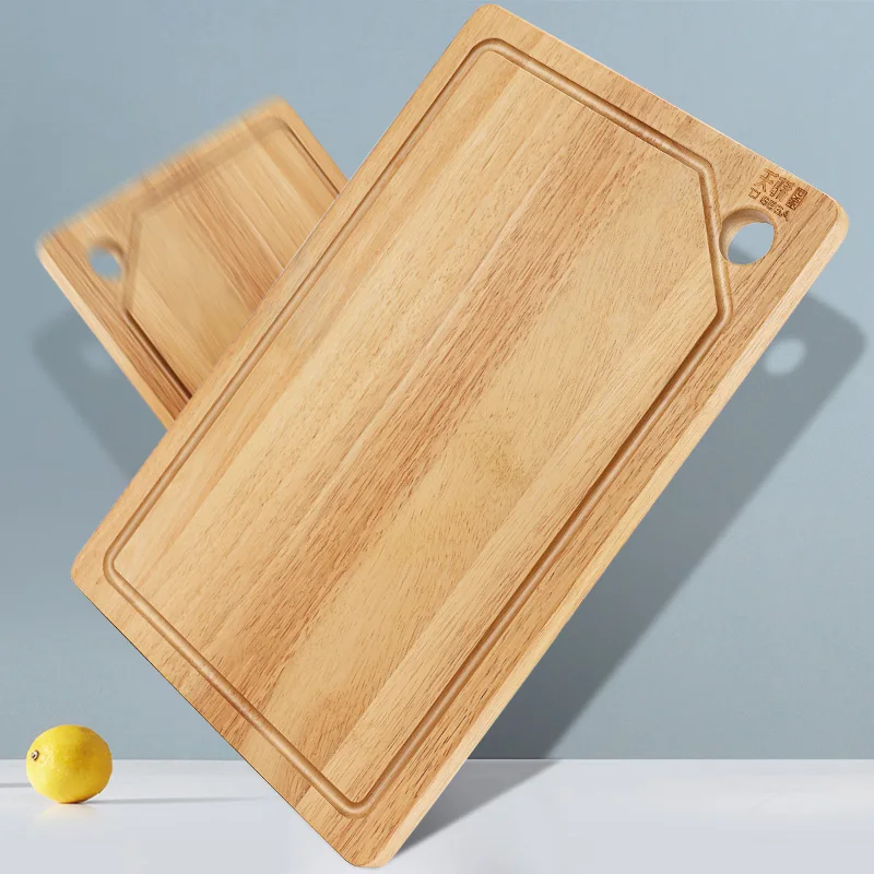 

TJ POP Wooden Chopping Blocks Multi-use Rubber Wood Cutting Board with Juice Groove Have Hanging Hole Serving Board Kitchen Tool