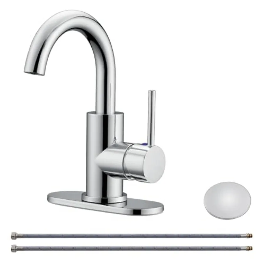 

Single-Handle Swivel Spout Bathroom Sink Faucet with Pop-up Drain with Overflow and Supply Hose, Bar Sink Faucet, Small Kitchen