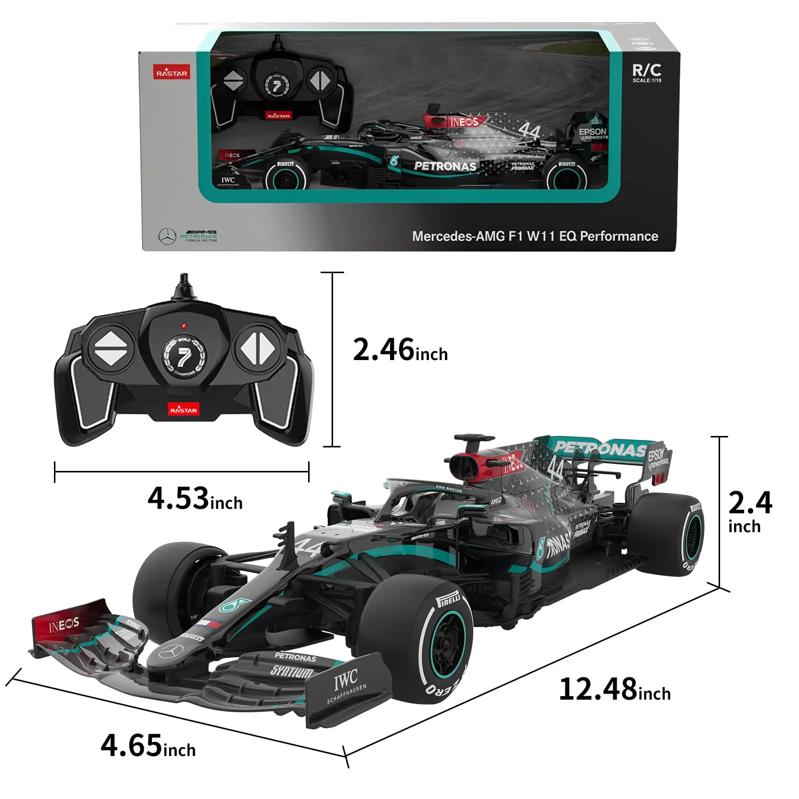 Rastar F1 Remote Control Car 1:18 Scale Officially Licensed RC Series Mercedes-AMG F1 W11 EQ, Suitable RC Cars for Adults & Kids