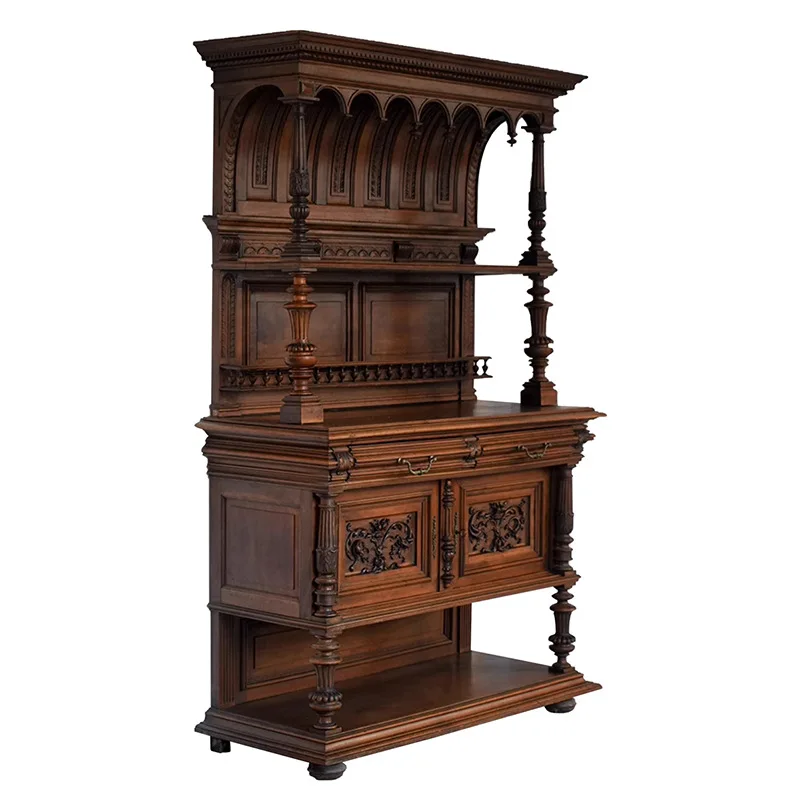 French retro, solid wood dining side cabinet, neoclassical carved bookcase in the living room, American light luxury