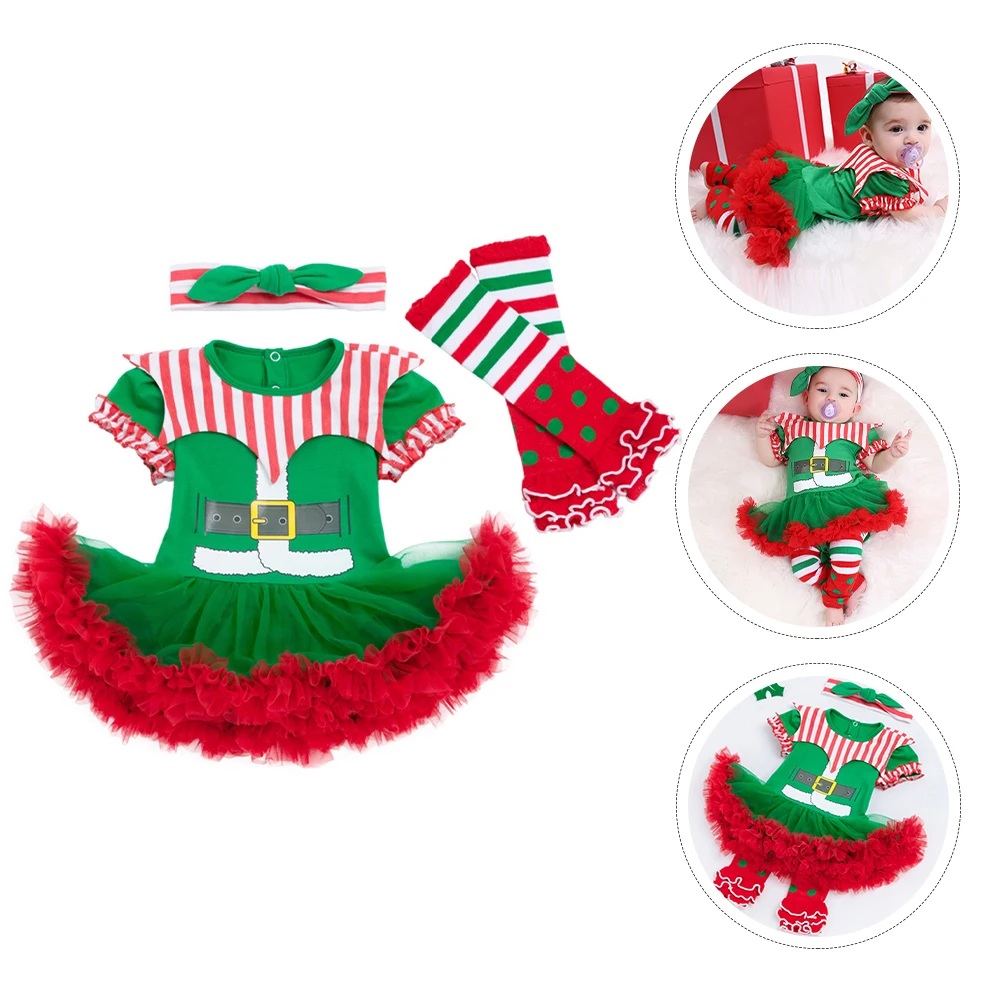 

1 Set Christmas Dress Set For 6-12 Months Baby Lovely Party Costume, Soft Gauze Skirt, Durable Hot Stamping, Design,