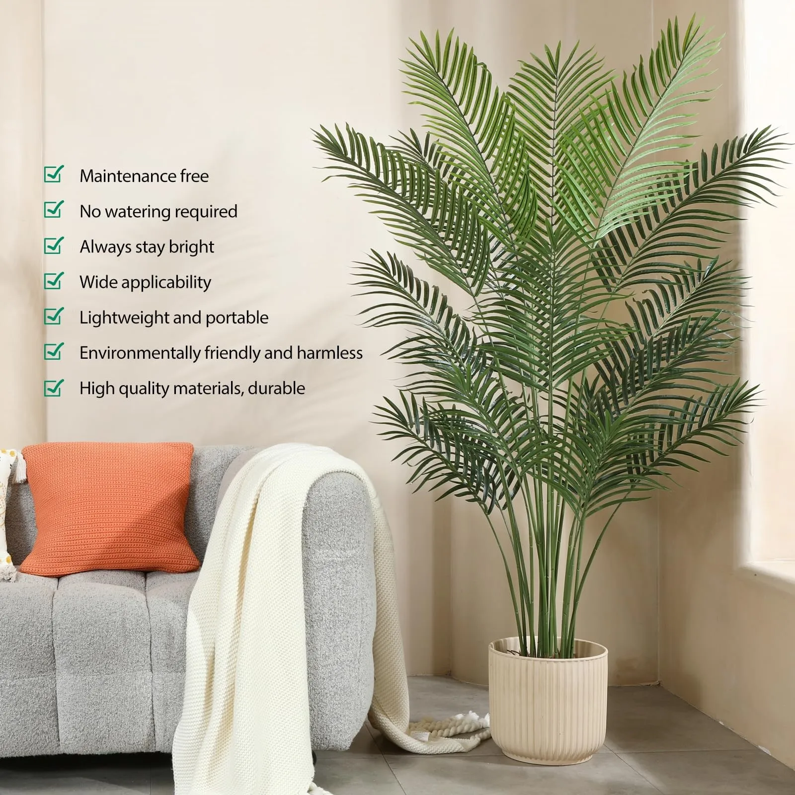 180 cm Künstliche Areca-Palme, Künstliche Dypsis Lutescens Pflanze mit Topf, Künstliche Tropenpalme für Schlafzimmer, Bauernhaus, Moderne Wohnraumdekoration