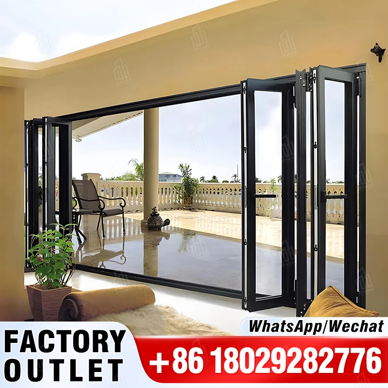 Sunnysky Oscaracso Thermische Break glijdende opvouwbare accordeon glazen deur balkon aluminium tweevoudige patio deuren