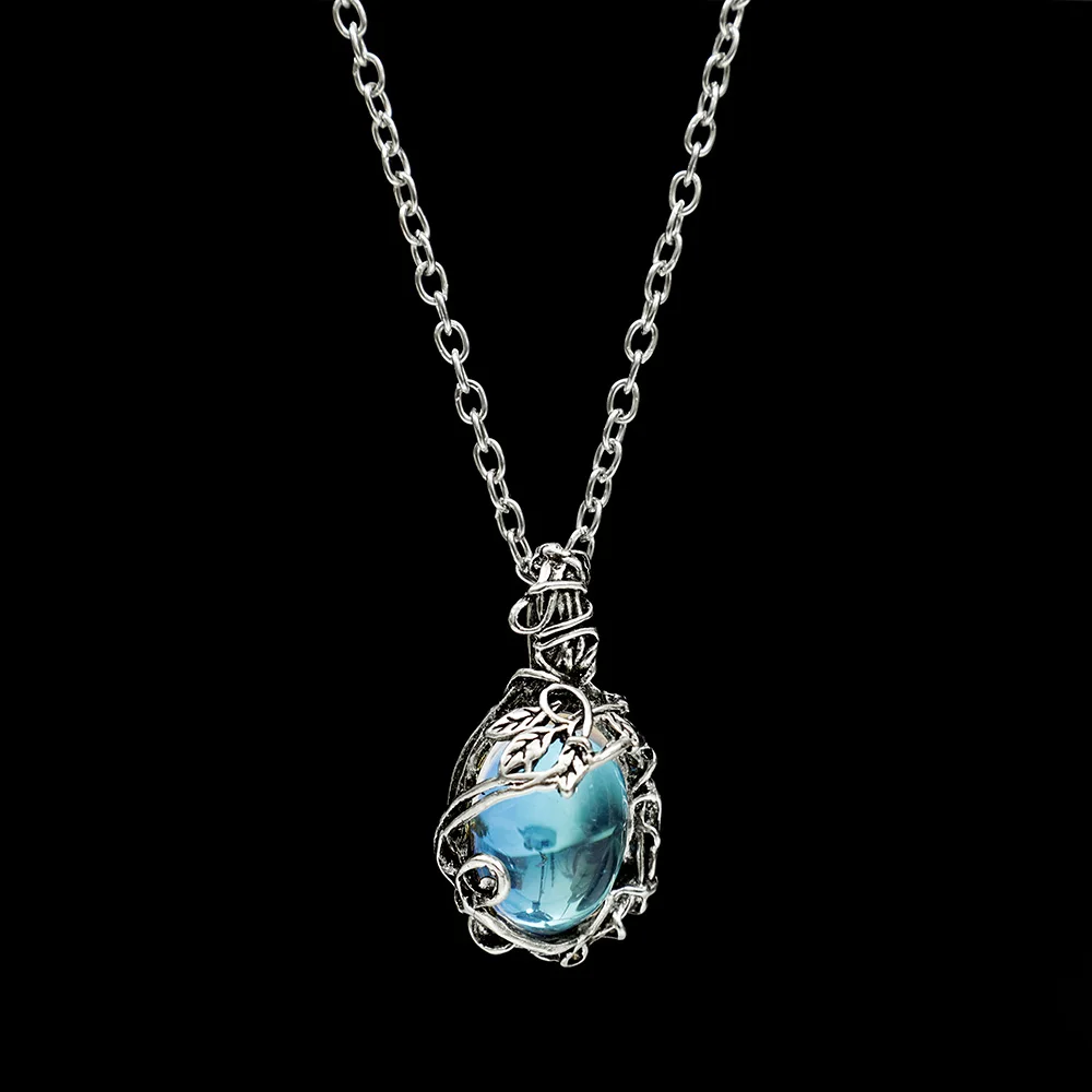 Water Crystal Gemstone Pendant Necklace Artificial Gems Vintage Alloy Rattan Women Necklaces Girls Waterdrop Stone Necklace