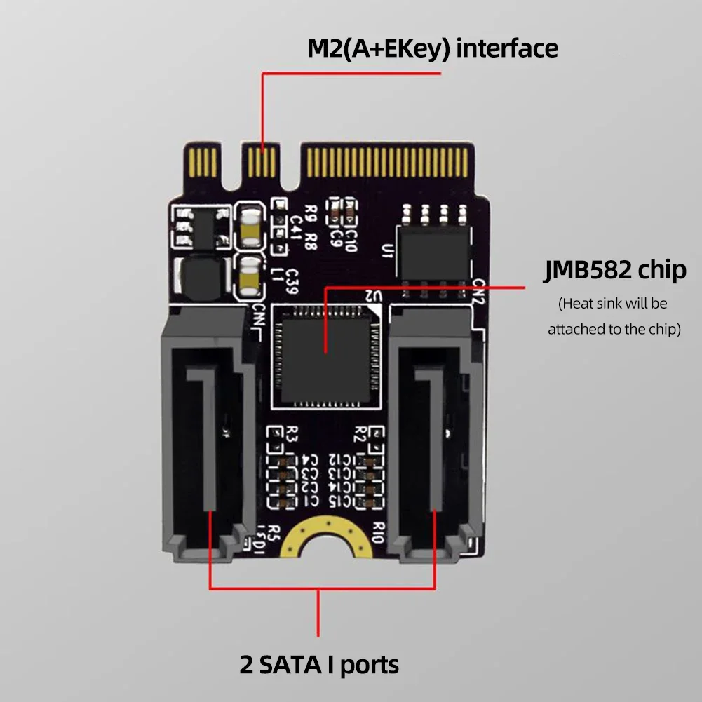 M2 To SATA3.0 Expansion Card PCI-E3.0 KEY A + E WIFI M.2 To SATA Hard Disk Adapter Card Without Driver Installation JMB582 Chip