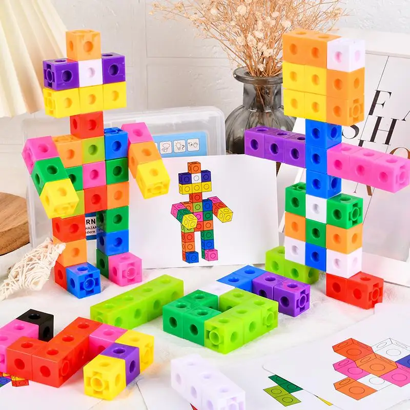 Block Toy Montessori Rainbow Math Link Cubes Educational Boxed Color Ribbon Graphic Card Mathematical Counting Stacked Cube Toys