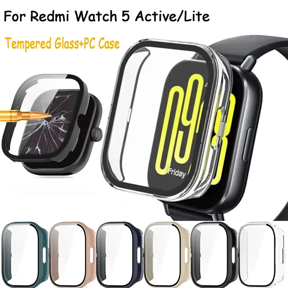 Gehärtetes Glas + PC-Gehäuse für Xiaomi Redmi Watch 5, aktiver Displayschutz, Stoßstangenschale, Xiaomi Redmi Watch 5 Lite Smartwatch-Abdeckung