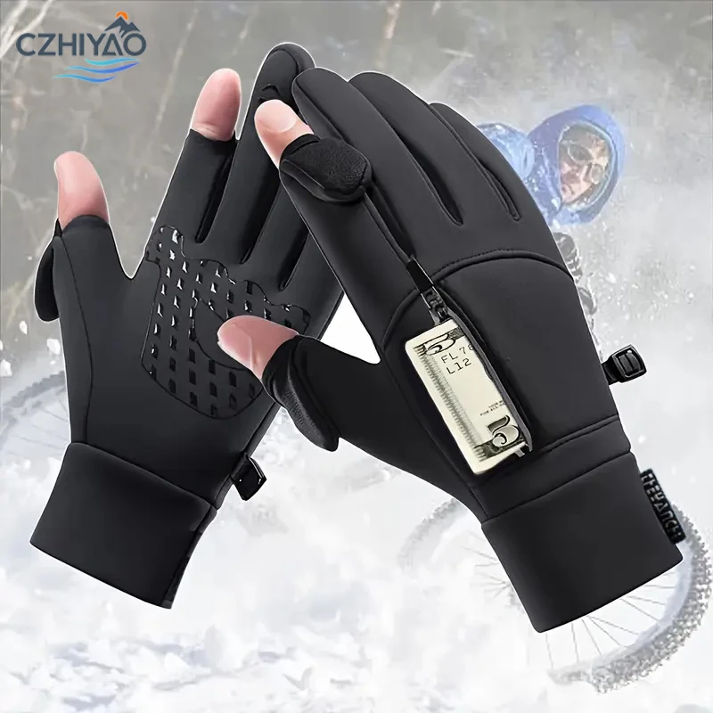 

CZHIYAO Men's and Women's Winter Windproof Touch Screen Warm Gloves with Zipper Anti Slip for Skiing Running Fishing Cycling