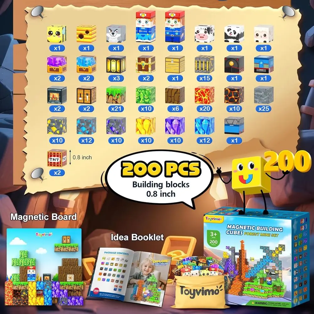 200-Piece Magnetic Building Blocks STEM Toys for Kids, Ages 3+, with Magnet Board, Ideal for Boys & Girls