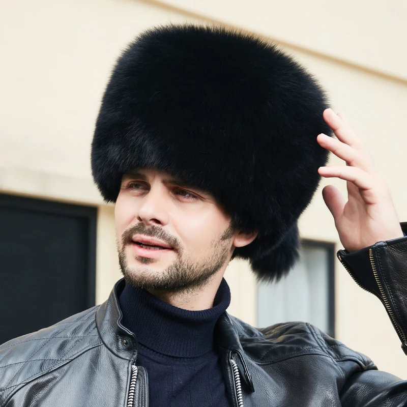 

Шапка-бомбер из лисьего меха, мужская зимняя северо-восточная зимняя шапка из меха енота среднего и пожилого возраста, теплая шапка из натуральной овчины cpa для мужчин