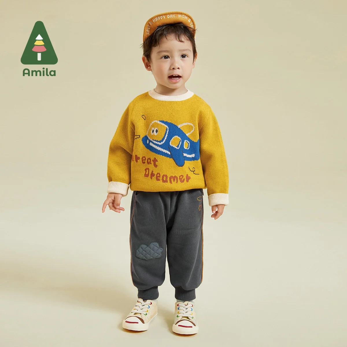 

Amila Baby Boy Pants 2023 Autumn New Moon Pockets On Both Sides Train Print Design Cotton Casual Trousers Children's Clothes